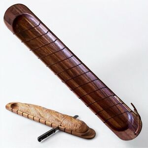 Napastyle 2007 French Bread Baguette Acacia  Wood Cutting Board Leather Hanger